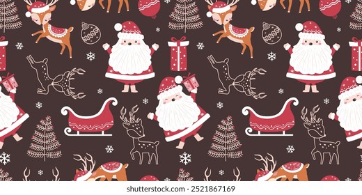 Joyful Winter and Christmas Seamless Pattern