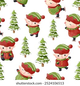Joyful Winter and Christmas Seamless Pattern