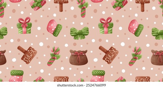 Joyful Winter and Christmas Seamless Pattern