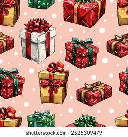 Joyful Winter and Christmas Seamless Pattern