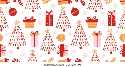 Joyful Winter and Christmas Seamless Pattern