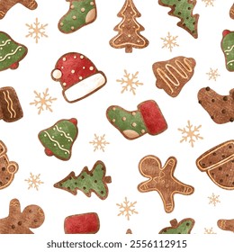 Joyful Winter and Christmas Seamless Pattern