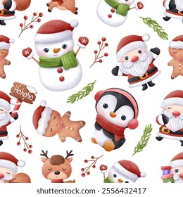 Joyful Winter and Christmas Seamless Pattern