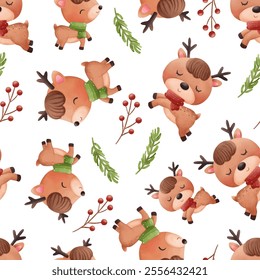 Joyful Winter and Christmas Seamless Pattern