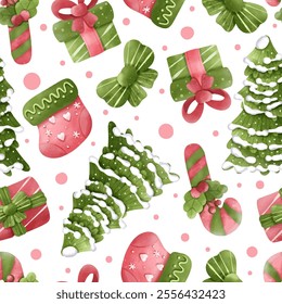 Joyful Winter and Christmas Seamless Pattern