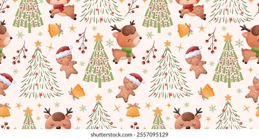 Joyful Winter and Christmas Seamless Pattern