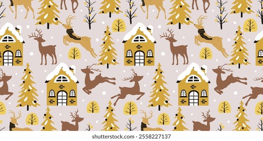 Joyful Winter and Christmas Seamless Pattern