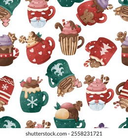Joyful Winter and Christmas Seamless Pattern