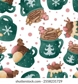 Joyful Winter and Christmas Seamless Pattern