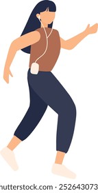 Mujer alegre que baila a la música con los auriculares. Una mujer escuchando música y bailando alegremente, disfrutando de su tiempo personal