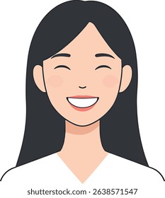Joyful Woman with Long Black Hair Smiling Illustration