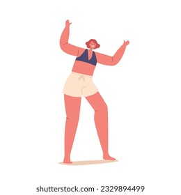 Joyful Woman Raising Her Hands In The Air With A Bright Smile On Her Face, Radiating Positivity And Happiness