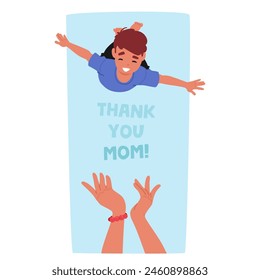 Joyful Young Child Character Leaps Into The Air, Arms Outstretched, Expressing Heartfelt Gratitude To Their Mother In An Endearing Vector Illustration, Capturing The Spirit Of Mothers Day Celebrations