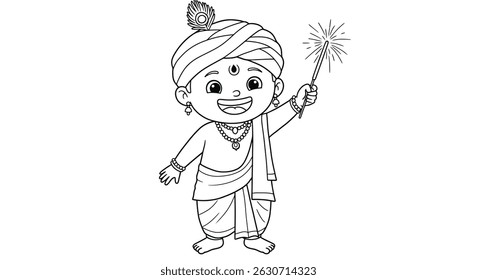 Joyful Young Indian Child Celebrating Diwali Holding a Bright Sparkler Wearing Festive Traditional Attire