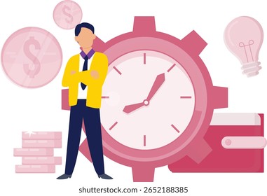 Um jovem alegre celebra a sua realização de se tornar um homem de negócios bem sucedido, incorporando determinação, ambição e trabalho árduo.