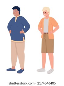 Joyful young men semi flat color vector characters set. Editable figure. Full body people on white. Racial diversity simple cartoon style illustration for web graphic design and animation pack