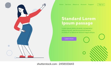 Joyful young woman enjoying party. Cartoon young woman in casual dancing and having fun flat vector illustration. Celebration, joy, disco concept for banner, website design or landing web page