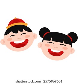 Joyfull cartoon face of happy children in chinese new year