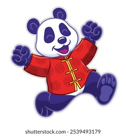 Joyfull Panda With Traditional Red Chinese Clothes Mascot