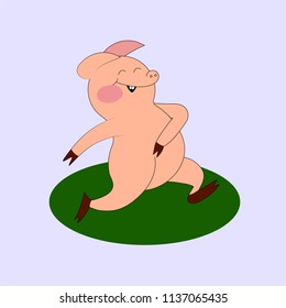 Joyfully walking piglet. Vector illustration for your design