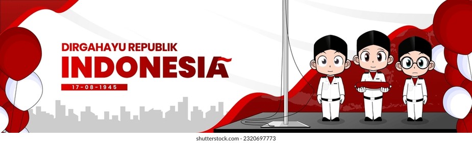 The joyous celebration of Indonesia's Independence Day by two young men and one young woman. It serves as a versatile asset for various purposes such as web design, posters, campaigns, and more.