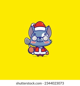A Joyous and Cute Blue Cat in a Santa Suit, An Amusing and Charming Mascot