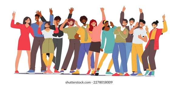 Joyous, Lively Gathering Of People, Characters Crowd with Faces Beaming With Happiness And Excitement. Celebratory Atmosphere Event, Social Gathering Or Festive Occasion. Cartoon Vector Illustration