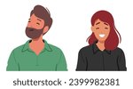Joyous Woman Radiates Happiness With A Bright Smile, and Offended Man Expressing Displeasure and Resentment. Male and Female Characters Facial Expressions. Cartoon People Vector Illustration