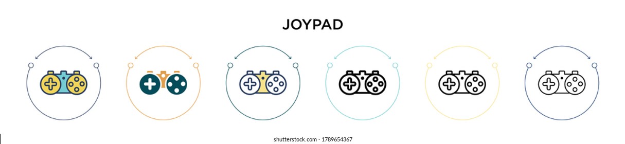 Icono de Joypad en estilo relleno, delgado, contorno y trazo. Ilustración vectorial de dos diseños de vectores de joypad de color y negro se pueden utilizar para móviles, ui, web