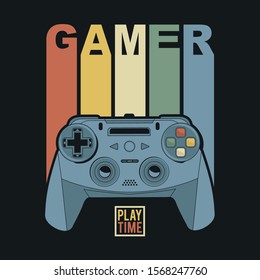 Joypad illustration, tee shirt graphics, vectors, play typography