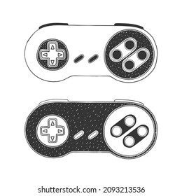 Joypad. Joystick image. Hand-drawn Gamepad. Illustration in sketch style. Vector image