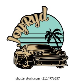 JoyRyd Car T-Shirt Design Vector, typography illustration, Worldwide Speedway - Classic Car Race - Speed Racer - it can use for label, logo, sign, sticker, or printing for the t-shirt.