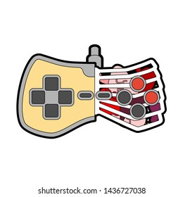 Joystick Anatomy isolated. Gamepad with internal organ. Retro Video game controller and bones
