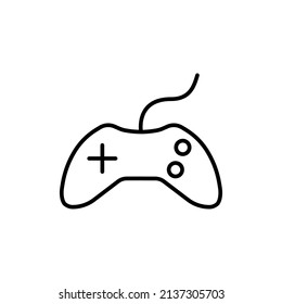Joystick black line icon. Linear illustration gamepad with buttons. Game controller in flat. Thin outline sign isolated on white background. Symbol for web, mobile, banner, app, ui, ux. Vector EPS 10