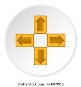 Joystick buttons icon in cartoon style on white circle background. Play symbol vector illustration