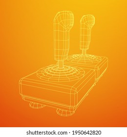 Joystick with buttons. Retro video game controller gamepad. Wireframe low poly mesh vector illustration