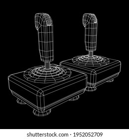 Joystick with buttons. Retro video game controller gamepad. Wireframe low poly mesh vector illustration