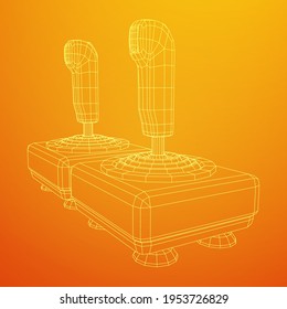 Joystick with buttons. Retro video game controller gamepad. Wireframe low poly mesh vector illustration