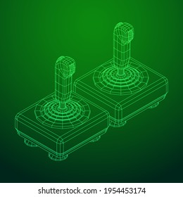 Joystick with buttons. Retro video game controller gamepad. Wireframe low poly mesh vector illustration