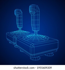 Joystick with buttons. Retro video game controller gamepad. Wireframe low poly mesh vector illustration