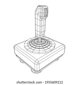 Joystick with buttons. Retro video game controller gamepad. Wireframe low poly mesh vector illustration