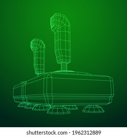 Joystick with buttons. Retro video game controller gamepad. Wireframe low poly mesh vector illustration