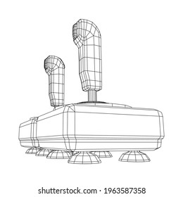 Joystick with buttons. Retro video game controller gamepad. Wireframe low poly mesh vector illustration
