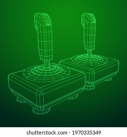 Joystick with buttons. Retro video game controller gamepad. Wireframe low poly mesh vector illustration
