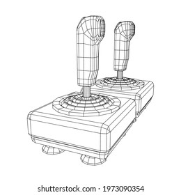 Joystick with buttons. Retro video game controller gamepad. Wireframe low poly mesh vector illustration