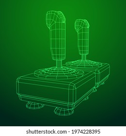 Joystick with buttons. Retro video game controller gamepad. Wireframe low poly mesh vector illustration