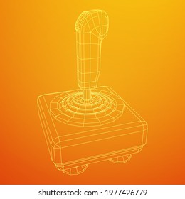 Joystick with buttons. Retro video game controller gamepad. Wireframe low poly mesh vector illustration