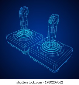 Joystick with buttons. Retro video game controller gamepad. Wireframe low poly mesh vector illustration