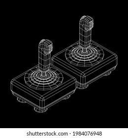 Joystick with buttons. Retro video game controller gamepad. Wireframe low poly mesh vector illustration