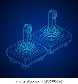 Joystick with buttons. Retro video game controller gamepad. Wireframe low poly mesh vector illustration